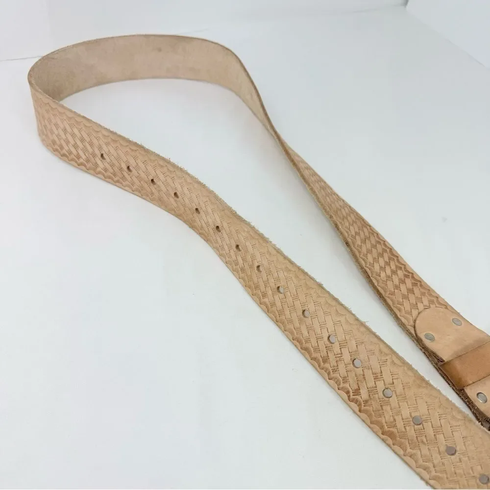 Heritage Leather Co. Light Brown Tooled Weave Raw Leather Unisex Belt